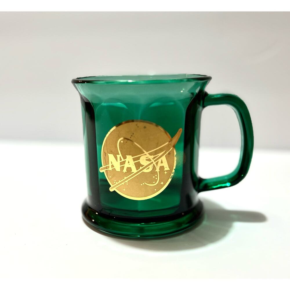 NASA vintage green glass mug